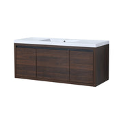 Floating 48' Bathroom Vanity with Resin Sink and Soft Close Doors, California Walnut, Plywood