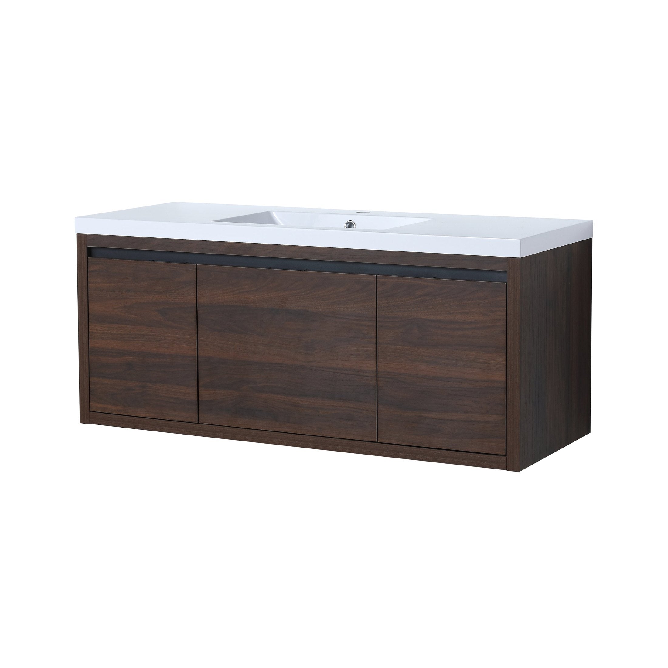 Floating 48' Bathroom Vanity with Resin Sink and Soft Close Doors, California Walnut, Plywood