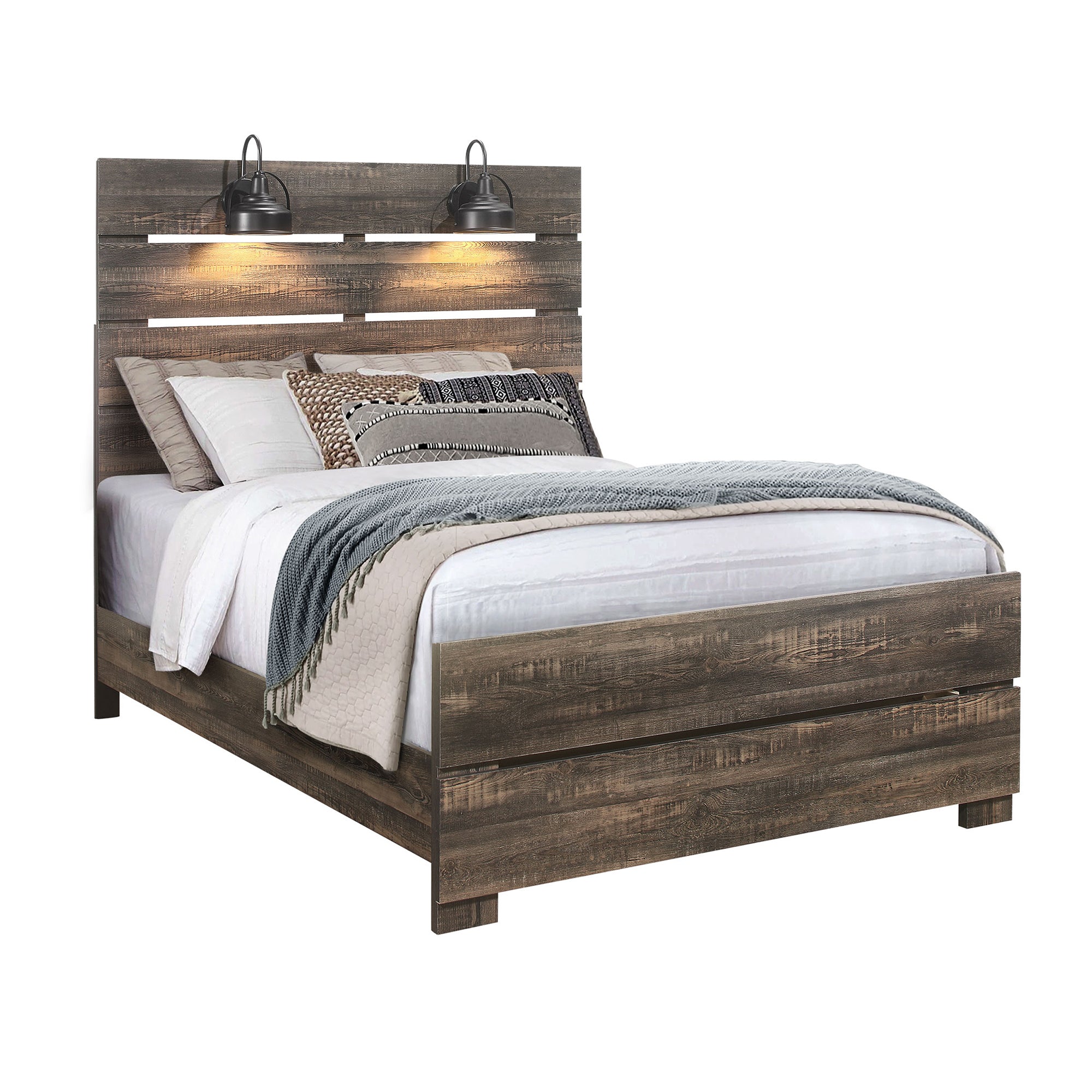 Elegant MONICA Queen Bed with Dark Oak Finish and Slat Headboard