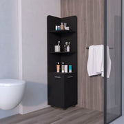 Sunriver Corner Shelf with Cabinet, 3-Tier Shelf, Metal Handles