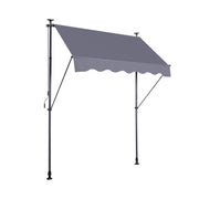 Manual Retractable Patio Awning, 78 in, UV-Resistant Polyester Sun Shade with No-Drill Installation, Grey