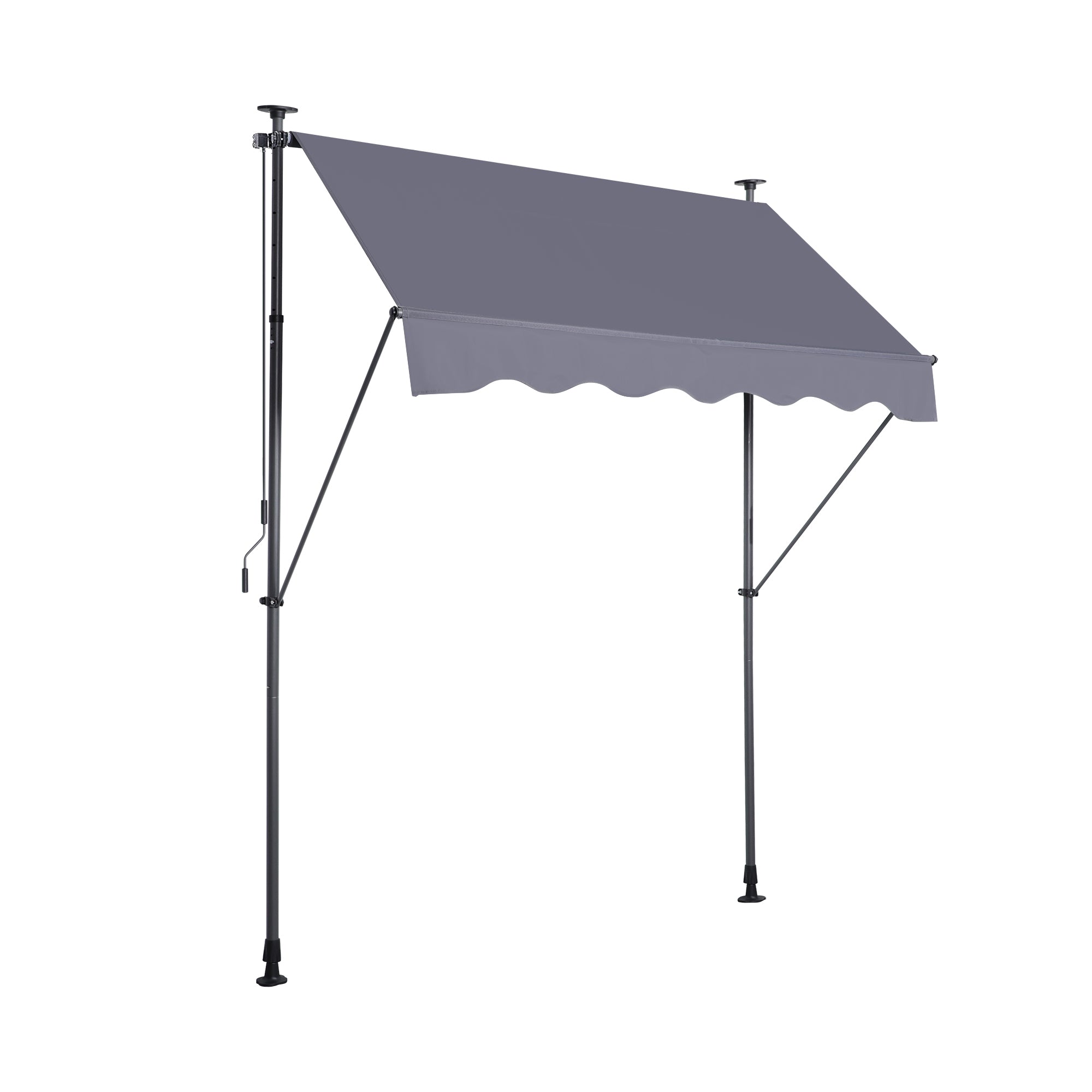 Manual Retractable Patio Awning, 78 in, UV-Resistant Polyester Sun Shade with No-Drill Installation, Grey