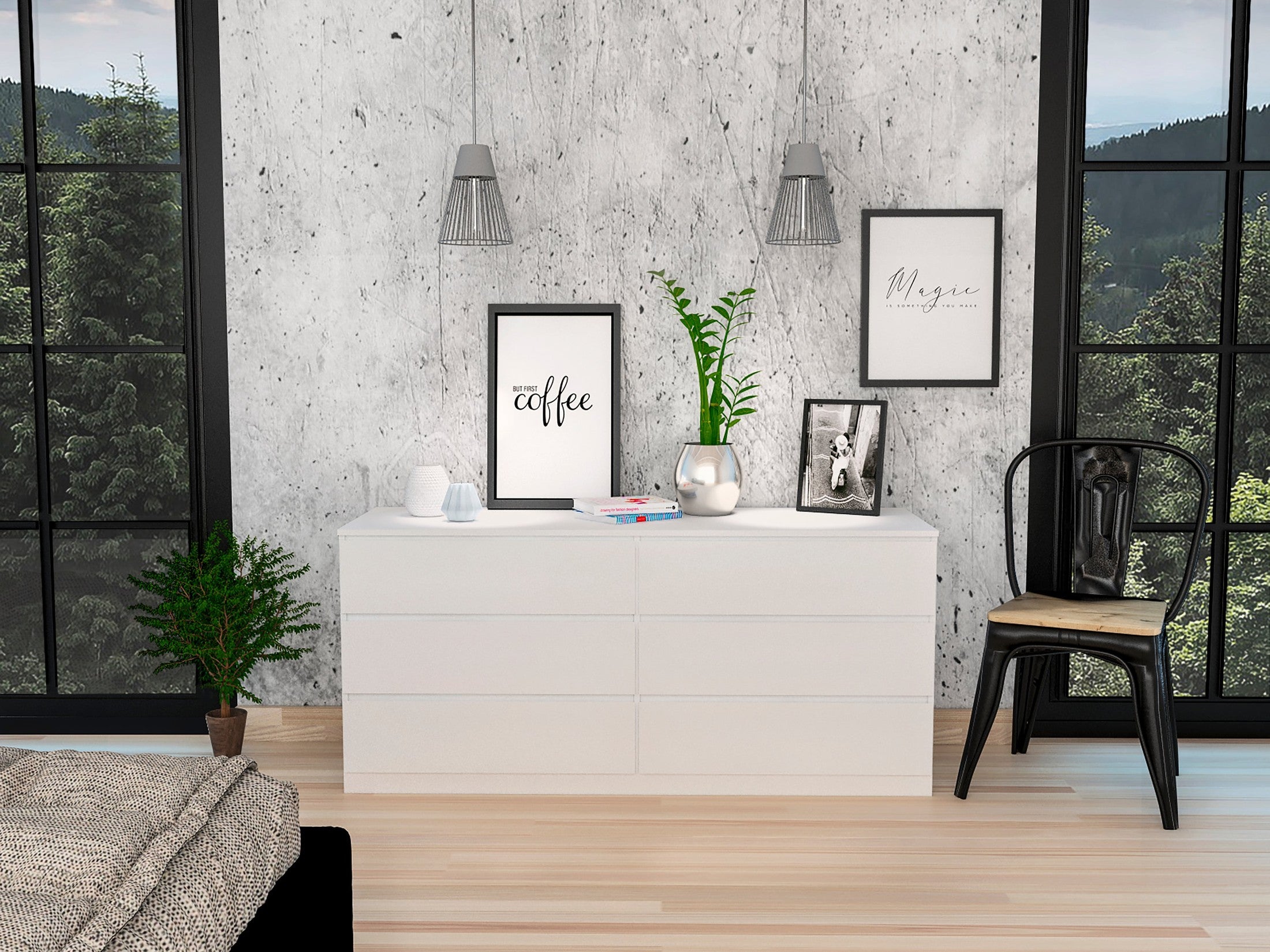 6 Drawer Double Dresser, Superior Top, White