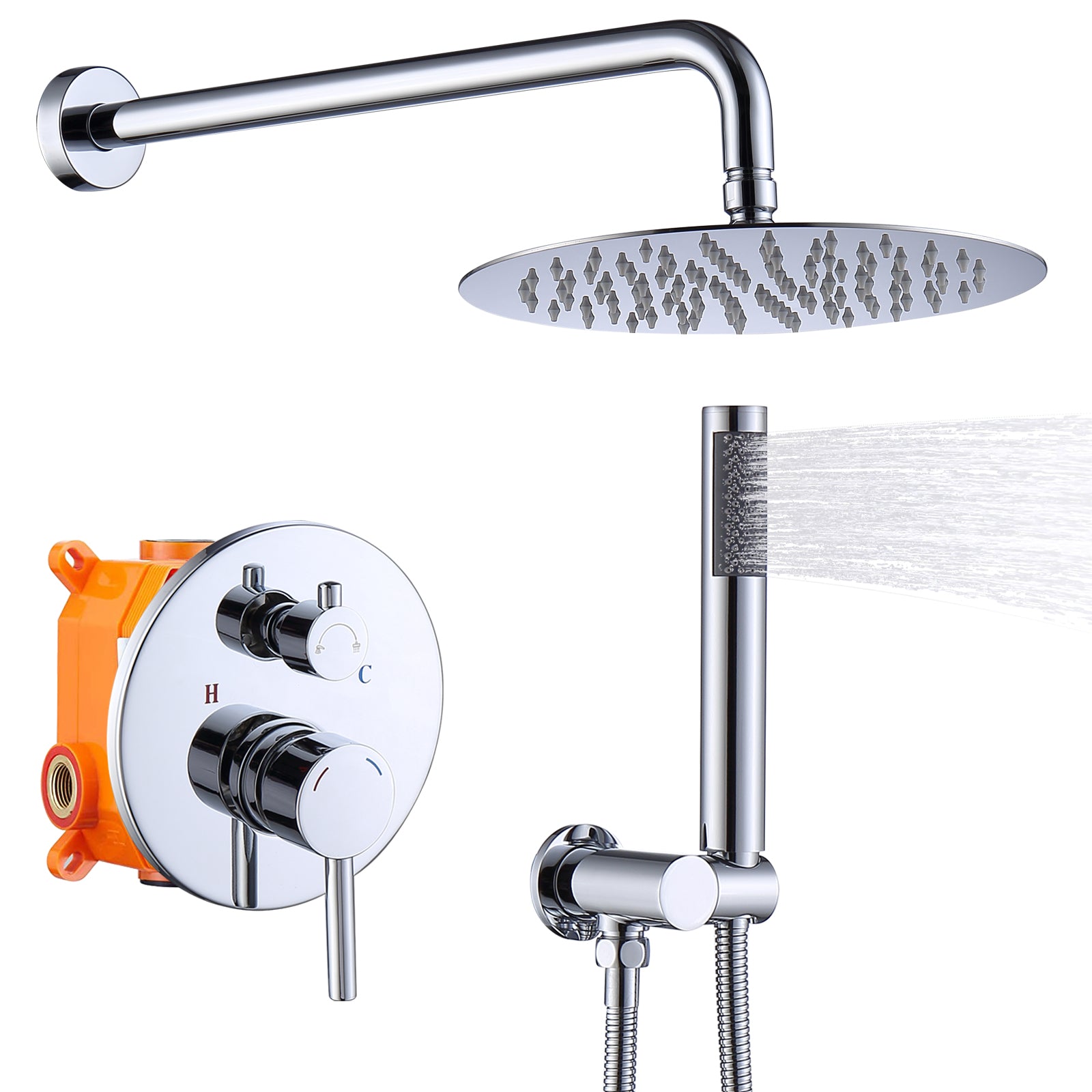 Shower System Shower Faucet Combo Set Wall Mounted with 10' Rainfall Shower Head and handheld shower faucet, Chrome Finish Shower Faucet Rough-In