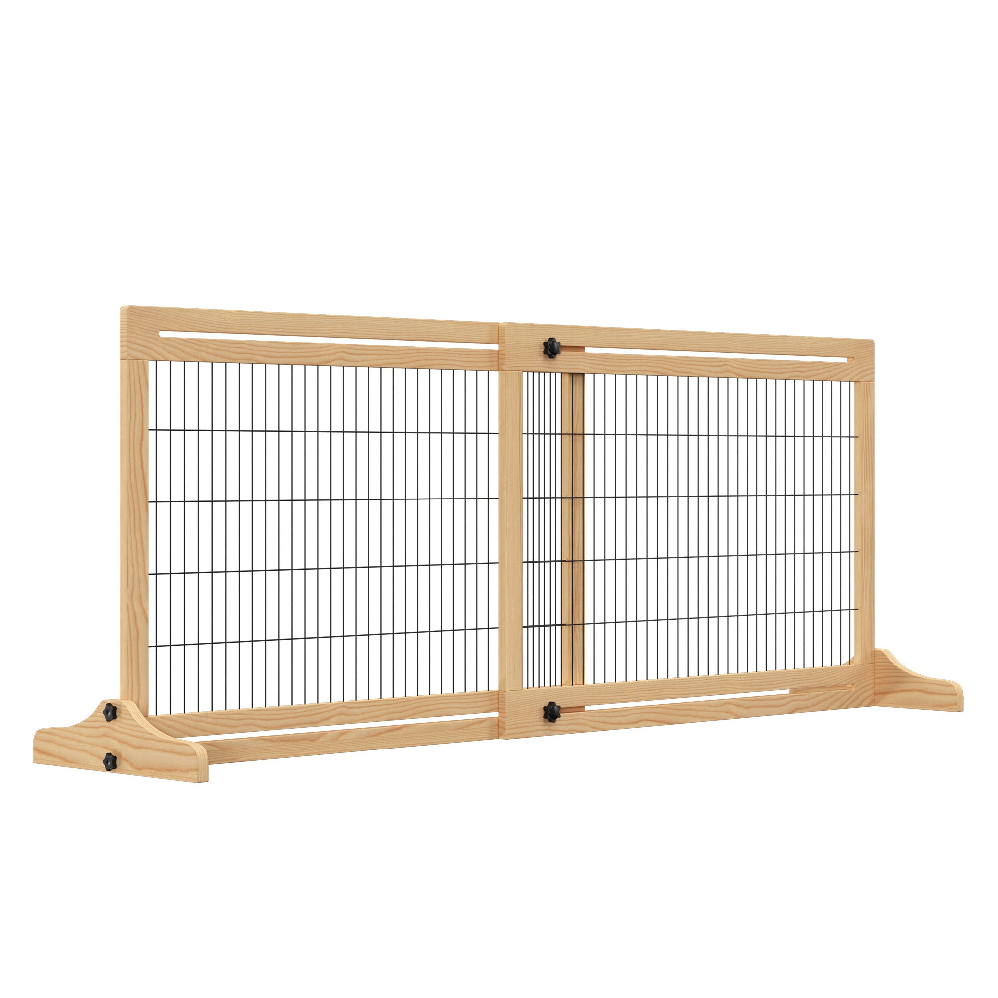 PawHut 72' W x 27.25' H Extra Wide Freestanding Pet Gate with Adjustable Length Dog, Cat, Barrier for House, Doorway, Hallway, Natural