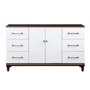 Contemporary White and Cherry Finish 1pc Dresser of 6x Drawers 2x Shelves Modern Bedroom Furniture 2-Tone Finish with Gold Trim