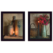 'Country Candlelight Collection' 2-Piece Vignette By Susie Boyer,, Ready to Hang Framed Print, Black Frame
