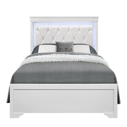 Modern Shaker White Full 5PC Bedroom Set with LED Lighting and Tufted Headboard