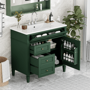 36'' Bathroom Vanity with Top Sink, Modern Bathroom Storage Cabinet with 2 Drawers and a Tip-out Drawer, Single Sink Bathroom Vanity