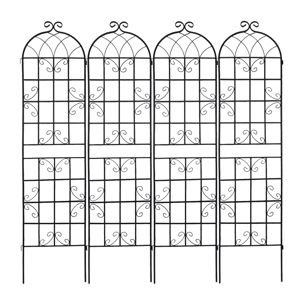 Black Metal Garden Trellis Set for Climbing Plants Support, Rustproof Iron, 86.7x19.7 Inches