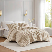 3 PCS King Ultrasoft Faux Fur Ribbed Comforter Set Taupe