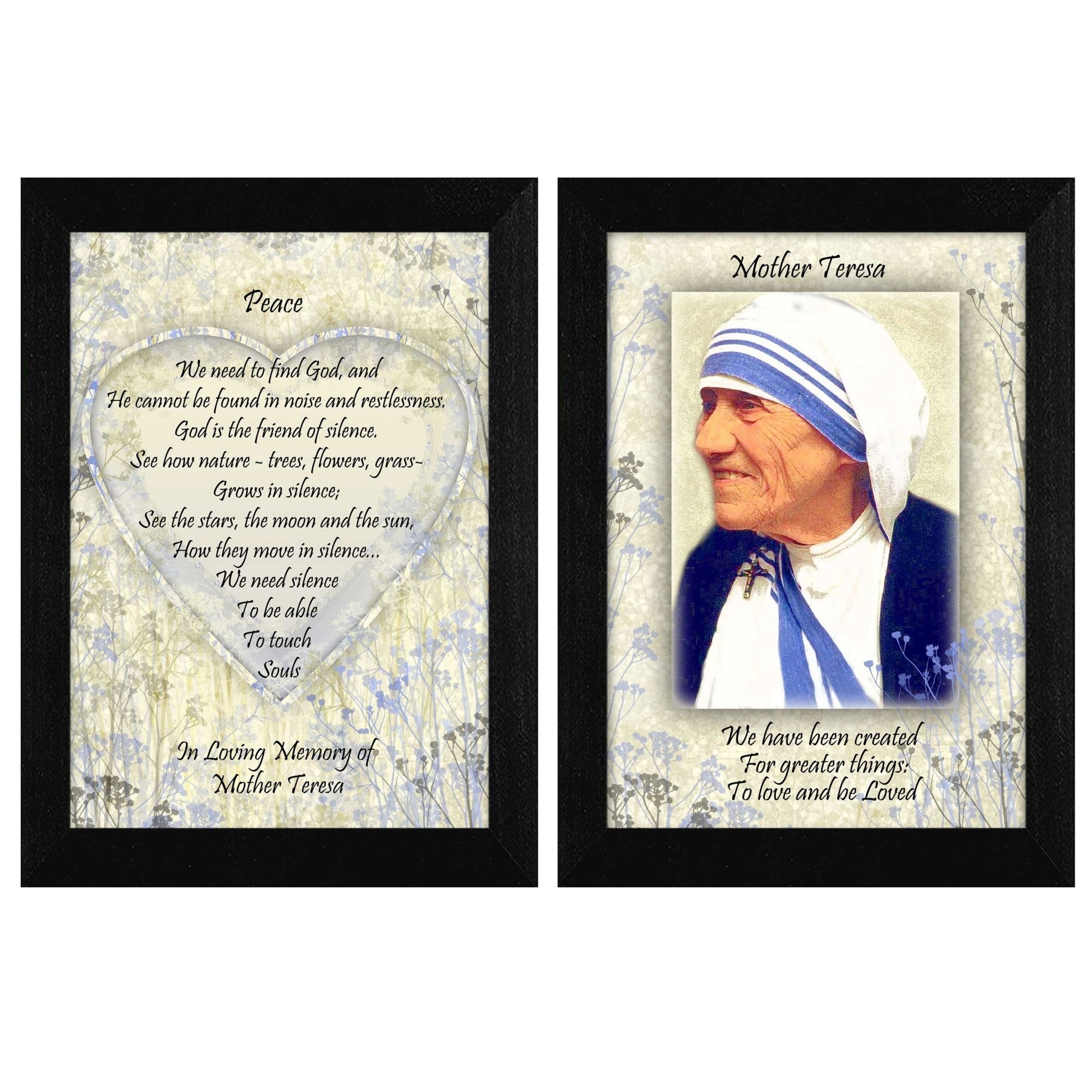 'Peace Quotes 2-Piece Vignette by Mother Teresa Collection', Printed Wall Art, Ready To Hang Framed Poster, Black Frame