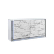 Moon White Marble Dresser with LED Lighting Solid Wood MDF 61-Inch