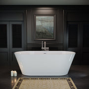 60'' Acrylic Freestanding Bathtub, Oval Soaking Stand Alone Bath Tub with Toe-Tap Chrome Drain and Classic Slotted Overflow, cUPC Certified, Glossy White 25A02-60