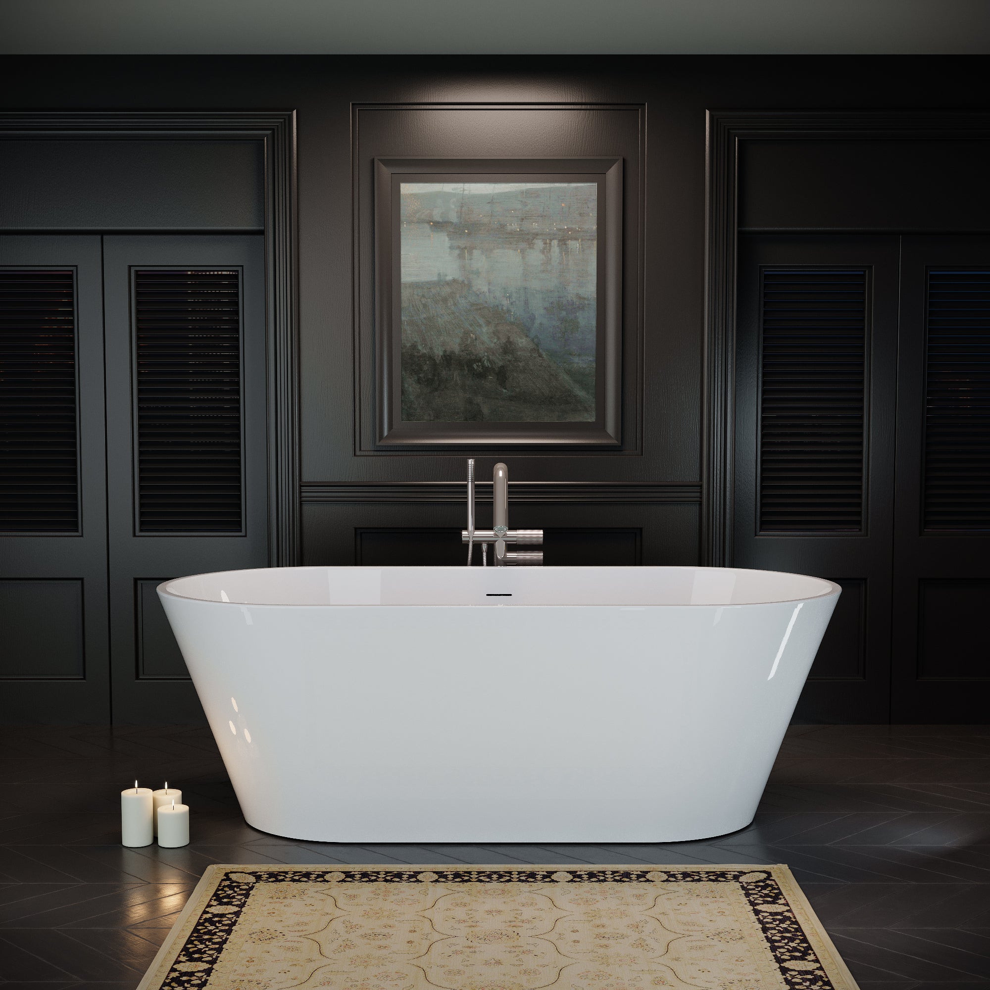 60'' Acrylic Freestanding Bathtub, Oval Soaking Stand Alone Bath Tub with Toe-Tap Chrome Drain and Classic Slotted Overflow, cUPC Certified, Glossy White 25A02-60