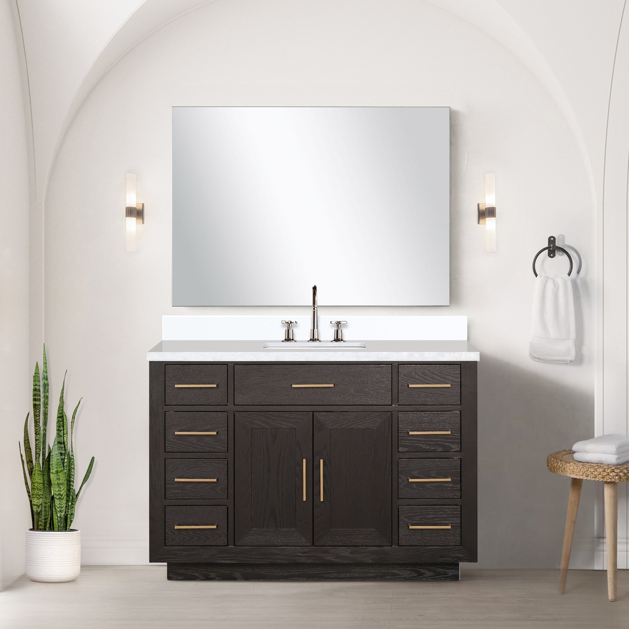 Brown Oak Single Bath Vanity 48 in. W x 22 in. D, with Cultured Marble Top