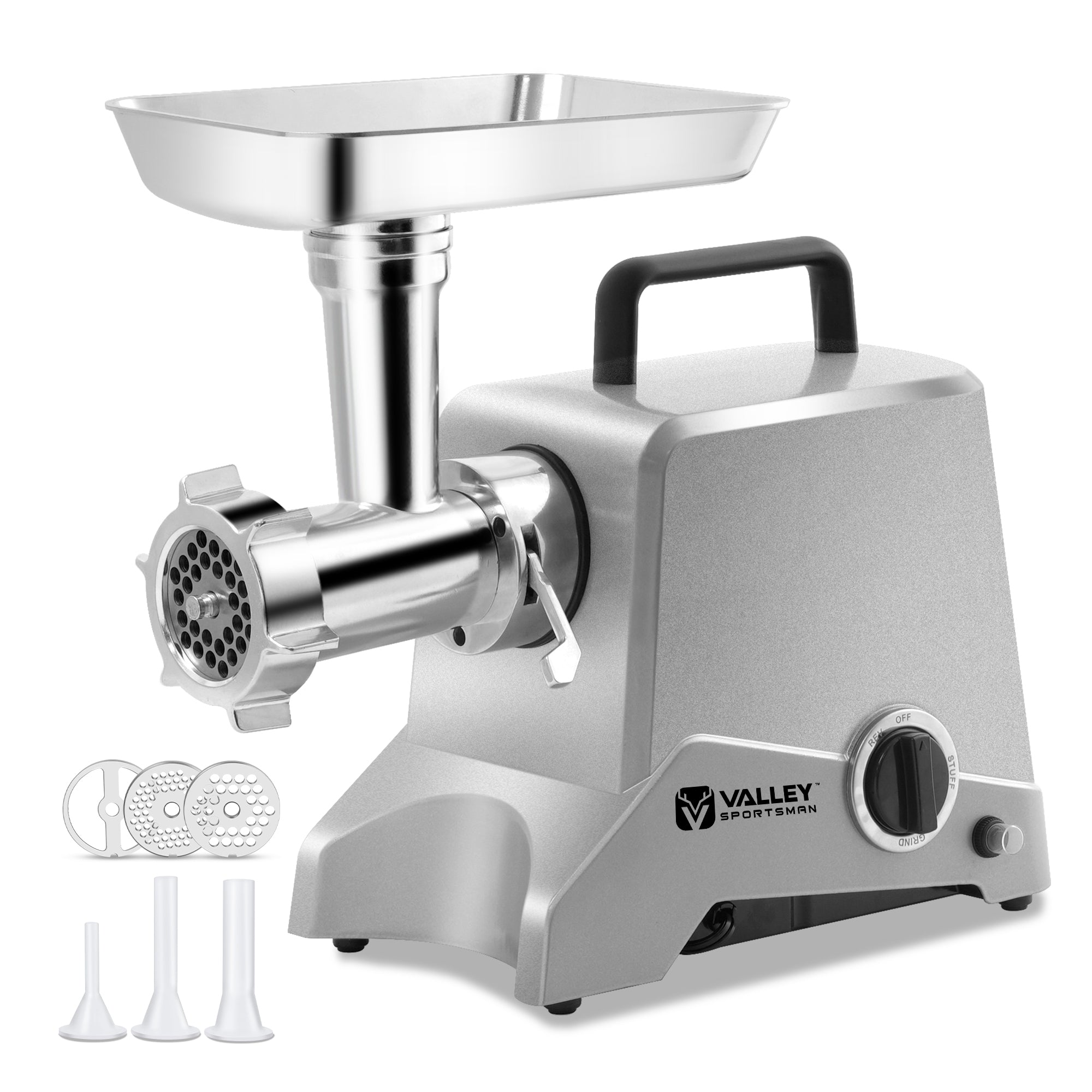 Electric Meat Grinder, Heavy Duty Stainless Steel Meat Mincer with Sausage Stuffer Tube, Grinding Plates, ETL Approved Meat Grinders for Home & Commercial Use (Silver)