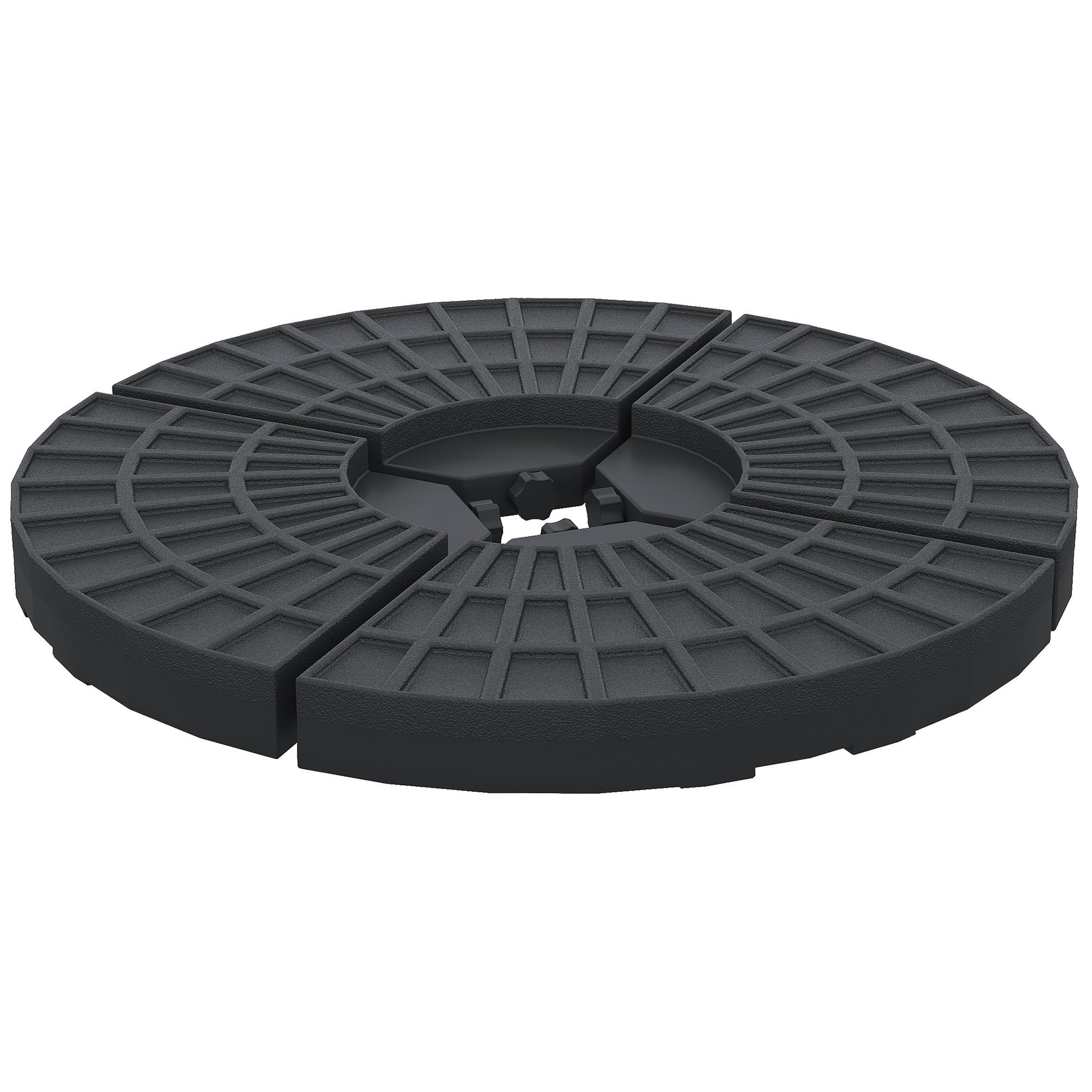 Outsunny 4 Pieces Round Patio Umbrella Base, Cantilever Offset Outdoor Umbrella Weights, 52 Liters Capacity Water or 112 lbs Capacity Sand Plates Set, Black