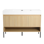 Modern Bathroom Vanity Combo with Single Resin Sink and Storage Cabinet, Multilayer Solid Wood, Oak, 48 Inches