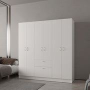White 6-Door Wardrobe with Shelf and Drawer