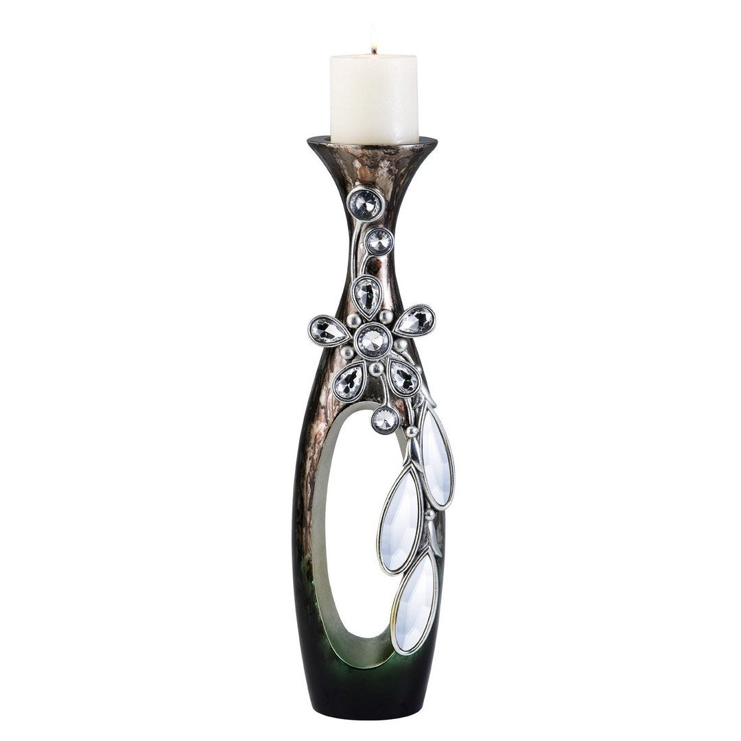 16' Tall Polyresin 'Balleria' Candleholder, Crystal and Glass Accent