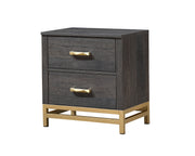 1pc Contemporary 2-Drawer Storage Nightstand Gray Finish Metal Handle Gold Finish