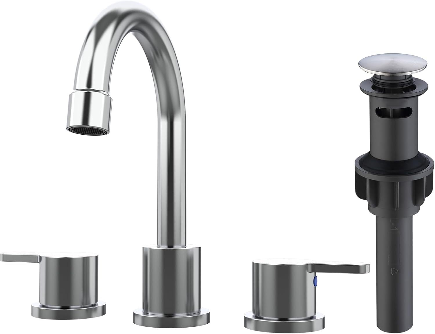 Widespread Bathroom Sink Faucet Chrome 2 Handle 8 inch Lavatory Faucet 3 Hole 360° Swivel Spout Vanity Sink Basin Faucets with Pop Up Drain Assembly