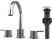 Widespread Bathroom Sink Faucet Chrome 2 Handle 8 inch Lavatory Faucet 3 Hole 360° Swivel Spout Vanity Sink Basin Faucets with Pop Up Drain Assembly