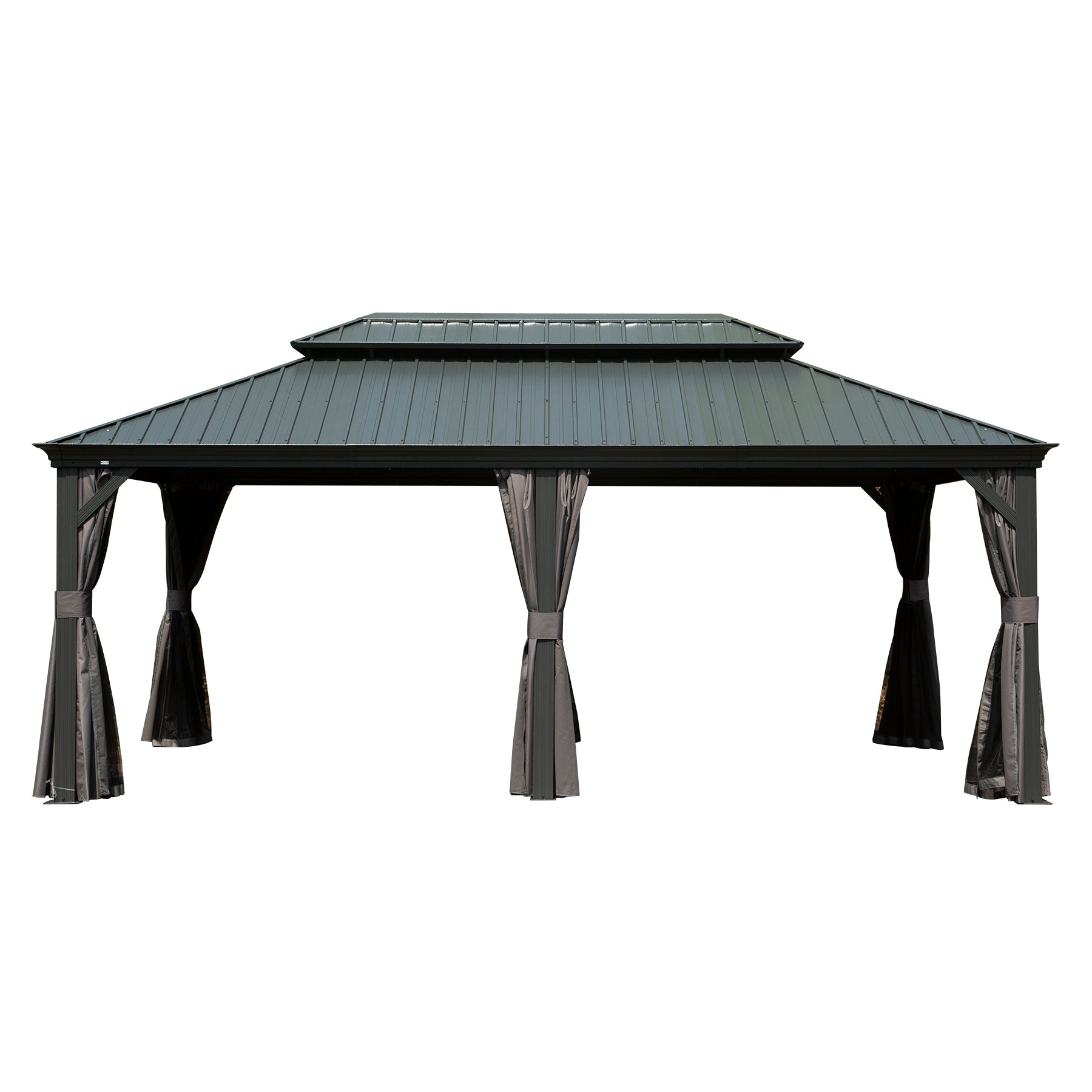 12' X 20' Hardtop Gazebo Large Outdoor Metal Gazebo with Galvanized Steel Double Roof Canopy, Aluminum Frame, Curtains and Netting for Patio, Deck, Garden, Grey