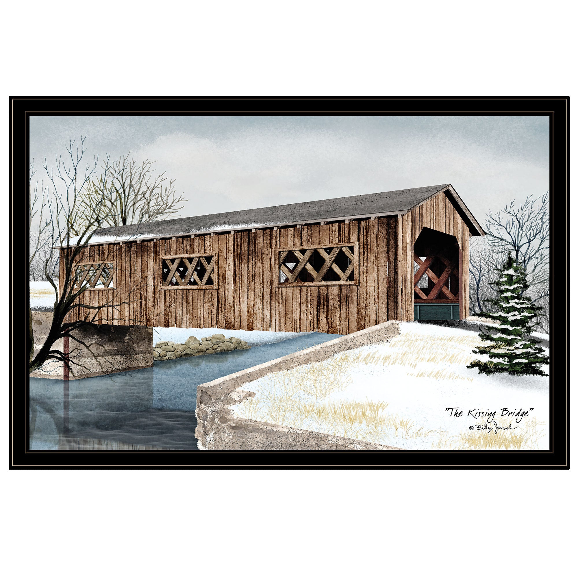 'The Kissing Bridge' by Billy Jacobs, Ready to Hang Framed Print, Black Frame