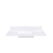 Bianco Carrara Venato 43 Inch Marble Vanity Top with 1 Pre-drilled Faucet Hole, White Sintered Stone Bathroom Vanity Top with Undermount Rectangular Sink and 4' Backsplash