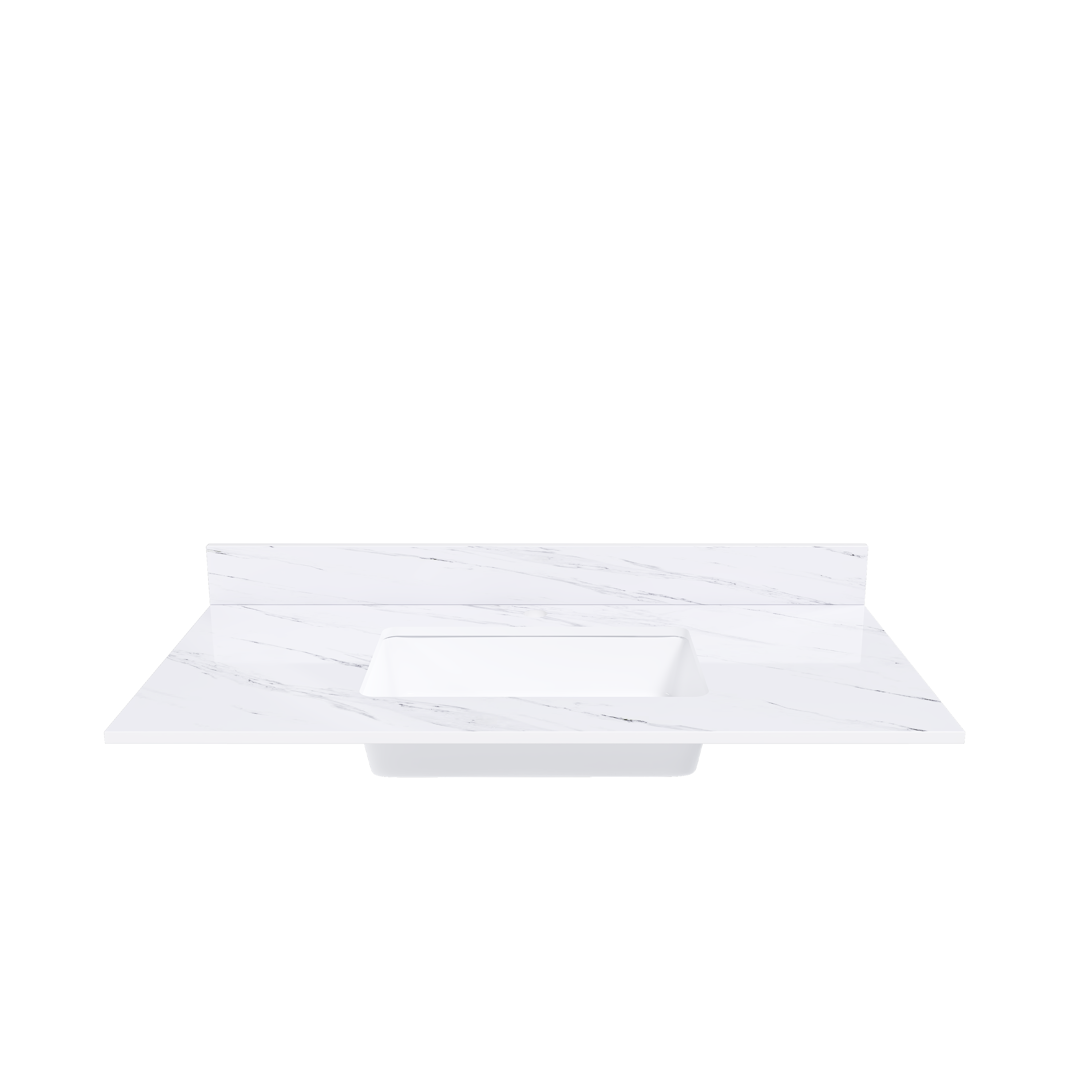 Bianco Carrara Venato 43 Inch Marble Vanity Top with 1 Pre-drilled Faucet Hole, White Sintered Stone Bathroom Vanity Top with Undermount Rectangular Sink and 4' Backsplash