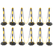 12 Pack Traffic Delineator Post Cones with Fillable Base, Adjustable Plastic Safety Barrier with 5Ft Plastic Chain, Outdoor and Indoor Crowd Control Stanchion for Traffic Control and warning Y/B