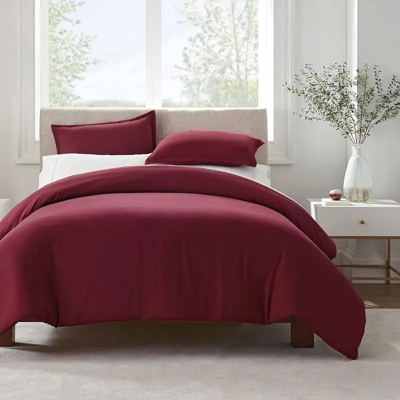 Serta Simply Clean Solid Duvet cover Burgundy Twin