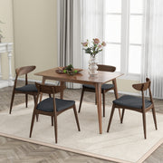 5-Piece Dining Table Set, 1 Table 4 Chairs, Rubberwood Frame, Ergonomic Backrest, Soft Cushioned Chairs, Walnut+Charcoal