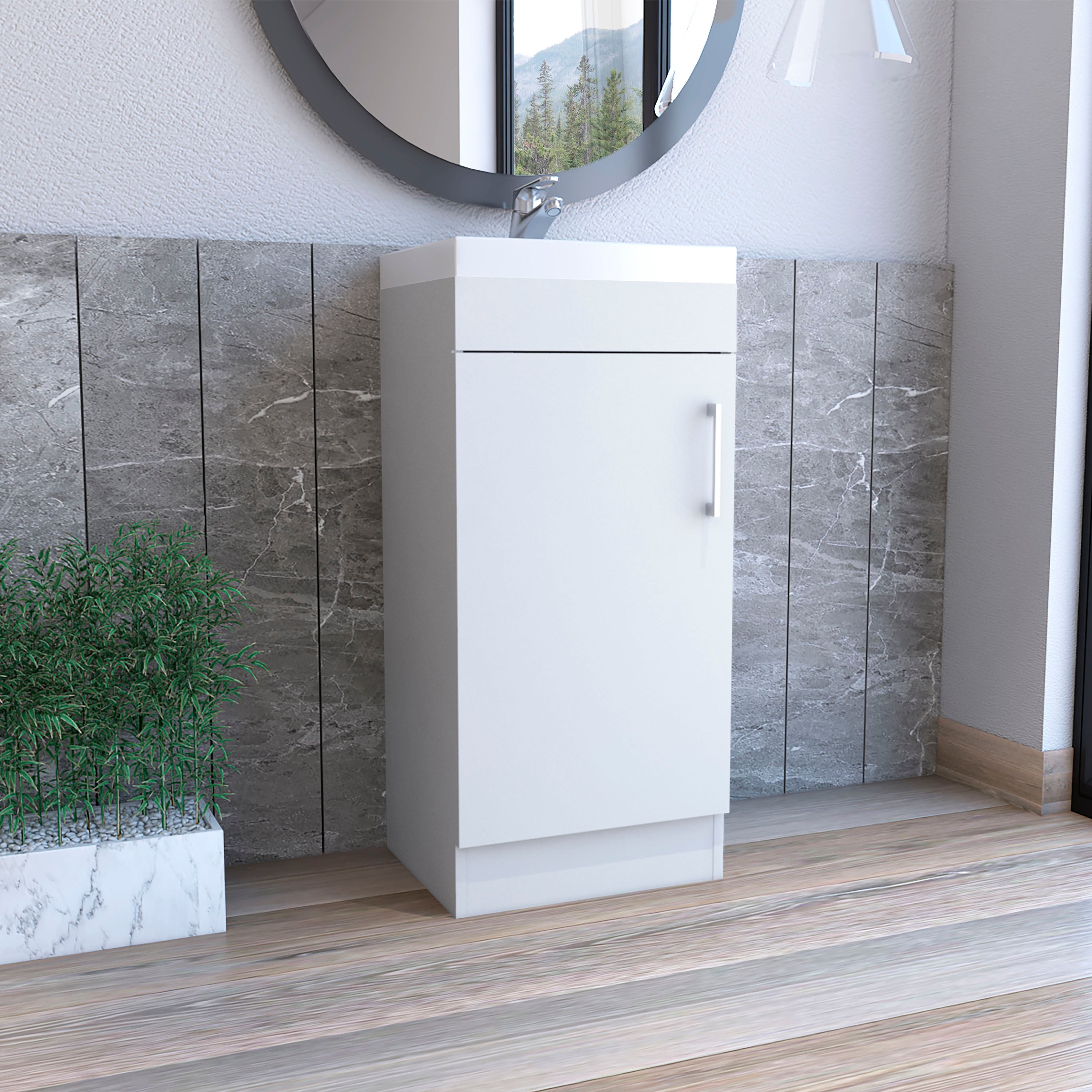 Bathroom Vanity with SInk, Single Door Cabinet, White
