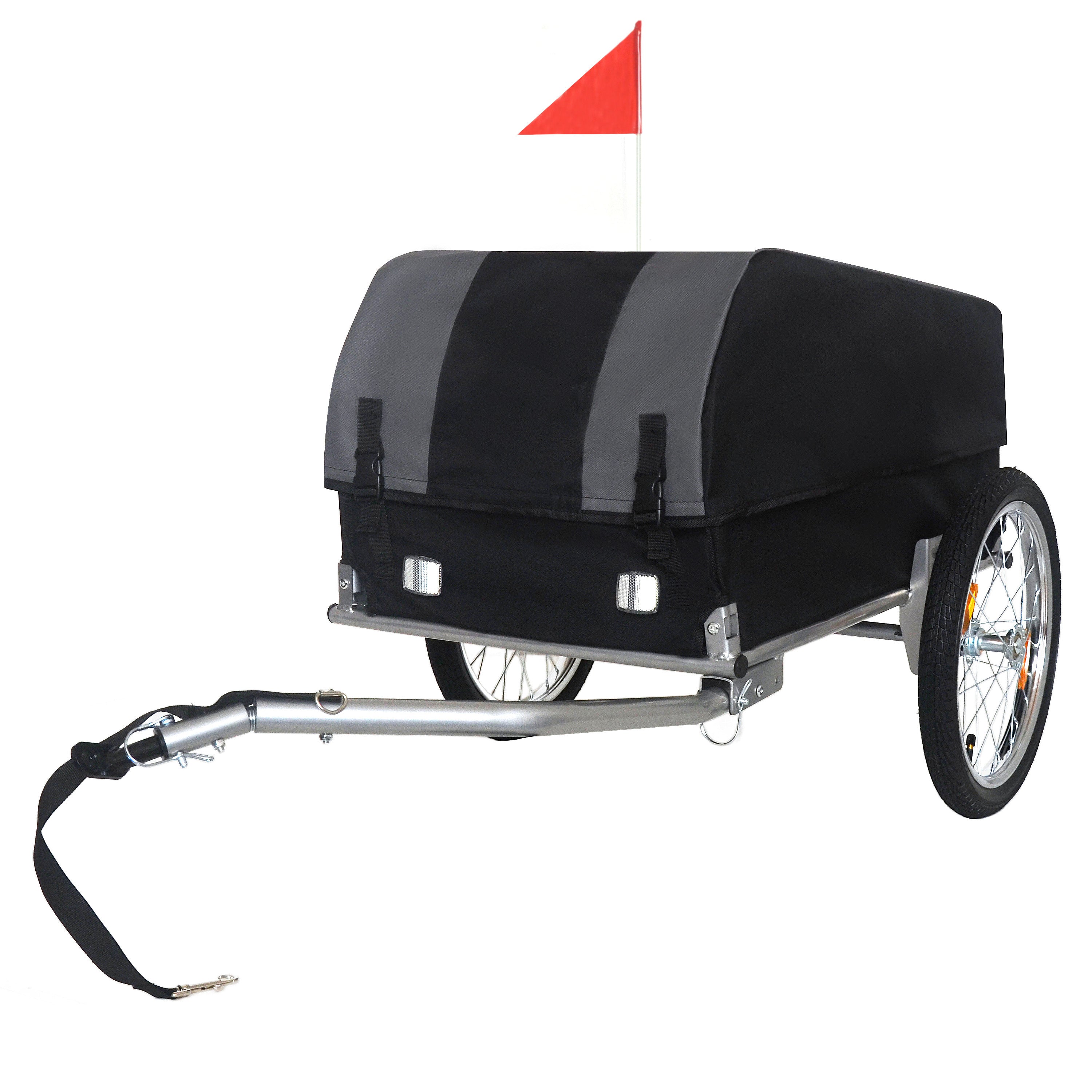 Heavy-Duty Bike Cargo Trailer with Removable Waterproof Cover – 88 lbs Capacity, 16' All-Terrain Wheels & Foldable Design for Camping, Groceries, gray black