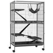 PawHut 50' 5-Tier Small Animal Cage, Ferret Cage, Large Chinchilla Cage with Hammock Accessory & Heavy-Duty Steel Wire, Small Animal Habitat with 4 Doors, Removable Tray, Gray