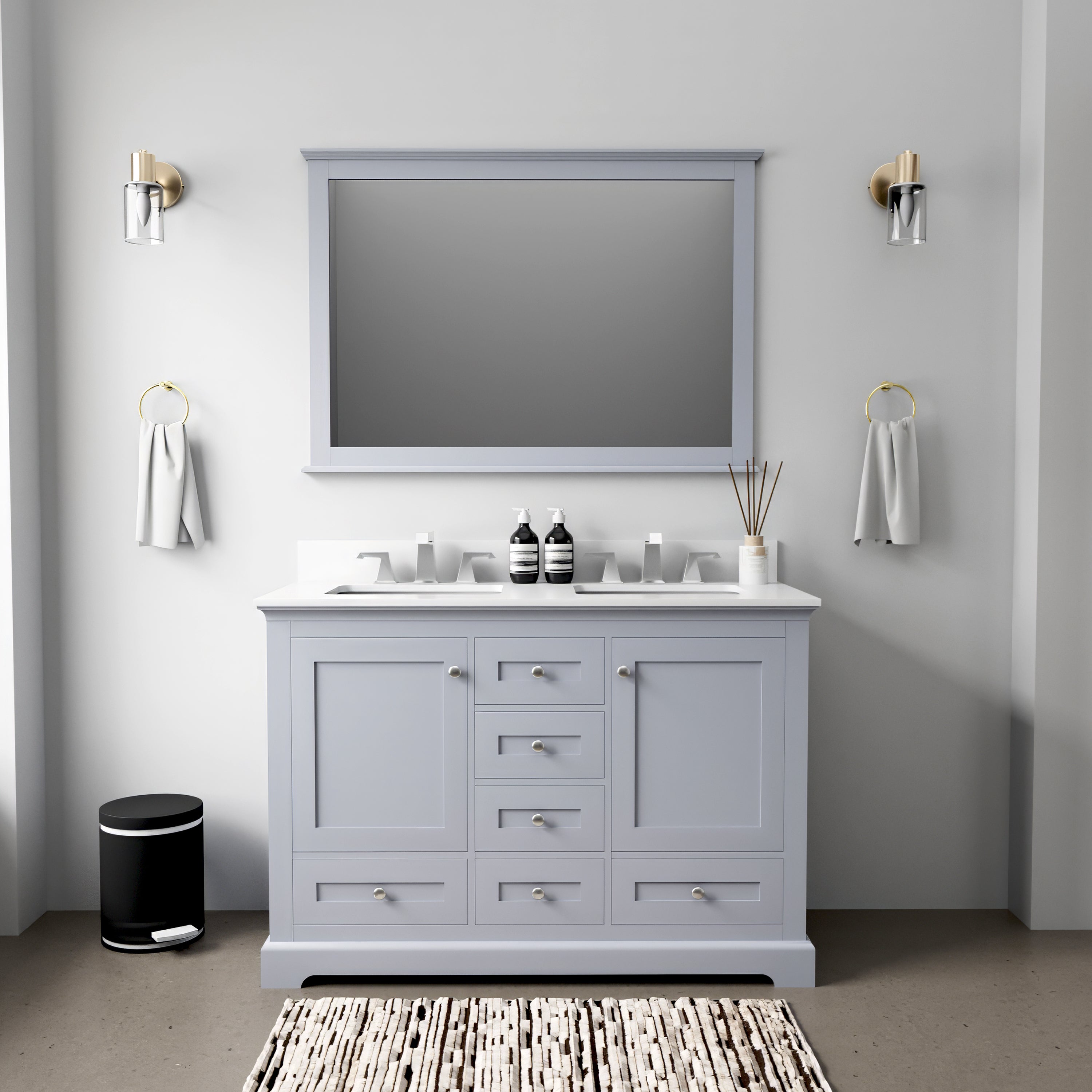 Dark Grey Double Bath Vanity 48 in. W x 22 in. D, with Cultured Marble Top