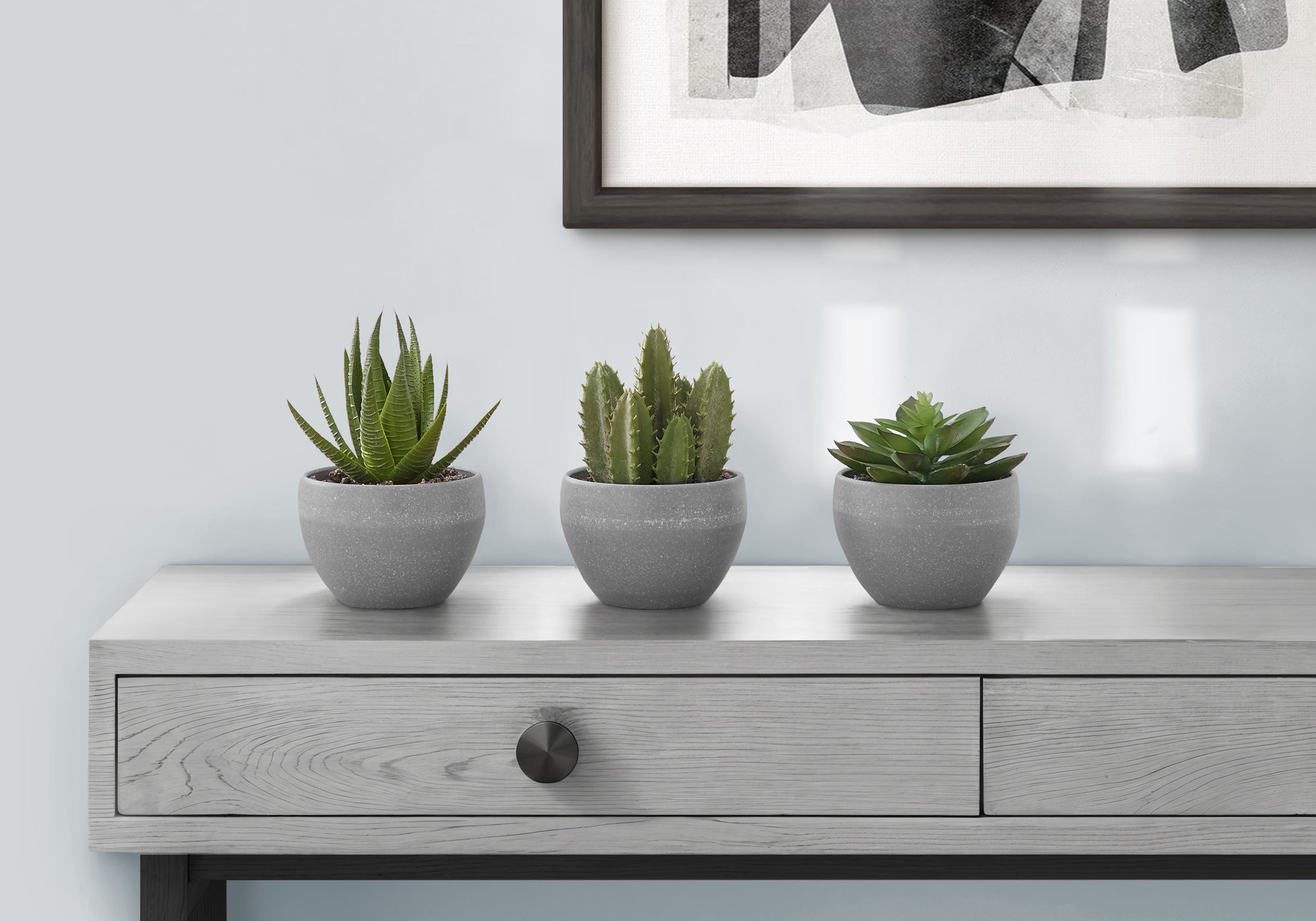 Artificial Plant, 6' Tall, Succulent, Indoor, Faux, Fake, Table, Greenery, Potted, Set Of 3, Decorative, Green Plants, Grey Cement Pots