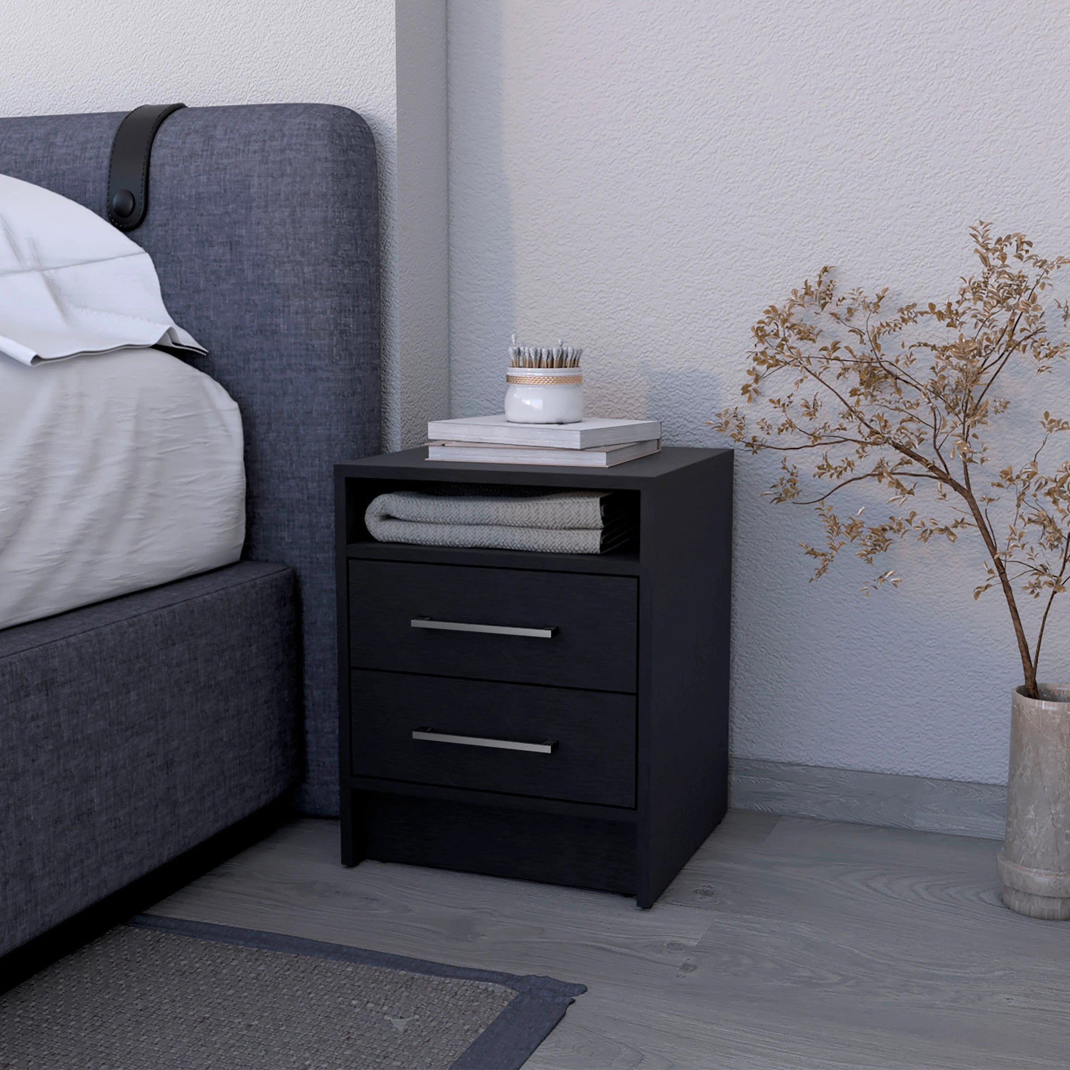 Black 2-Drawer Nightstand