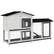 PawHut 62' Rabbit Hutch, Wooden Bunny Hutch, Guinea Pig Cage, Small Animal Enclosure with Run Area, Removable Tray, Asphalt Roof, Lockable Doors and Ramp, White