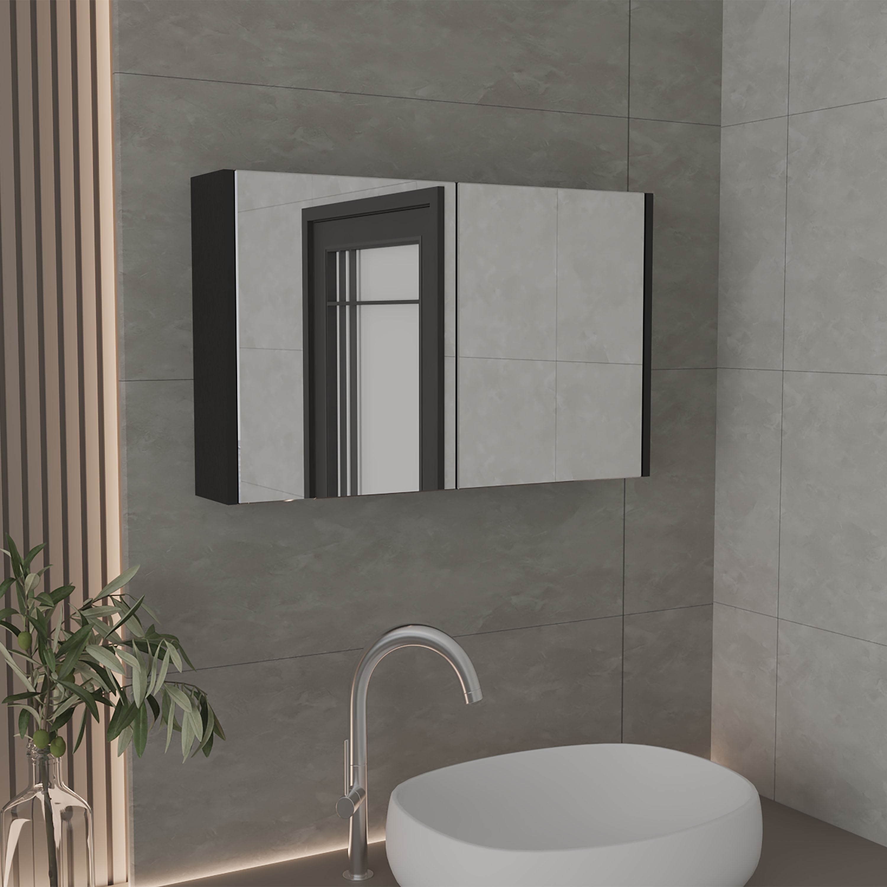 Medicine Cabinet 19.70' H, with 2 Doors, 3 Shelves, 2 Mirrors, Black