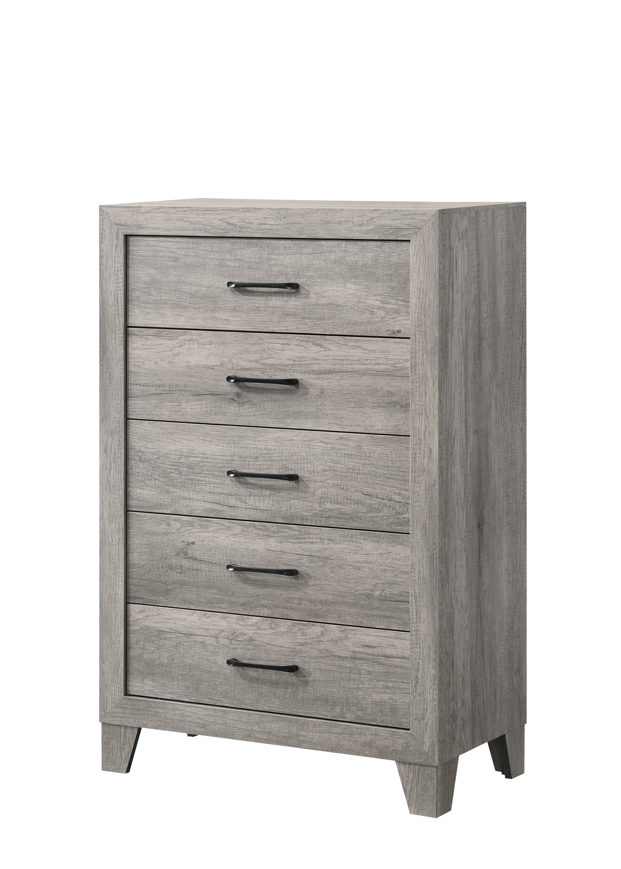 1pc Contemporary Five-Drawers Chest Bed Side Cabinet Wooden Furniture Rustic Gray Color
