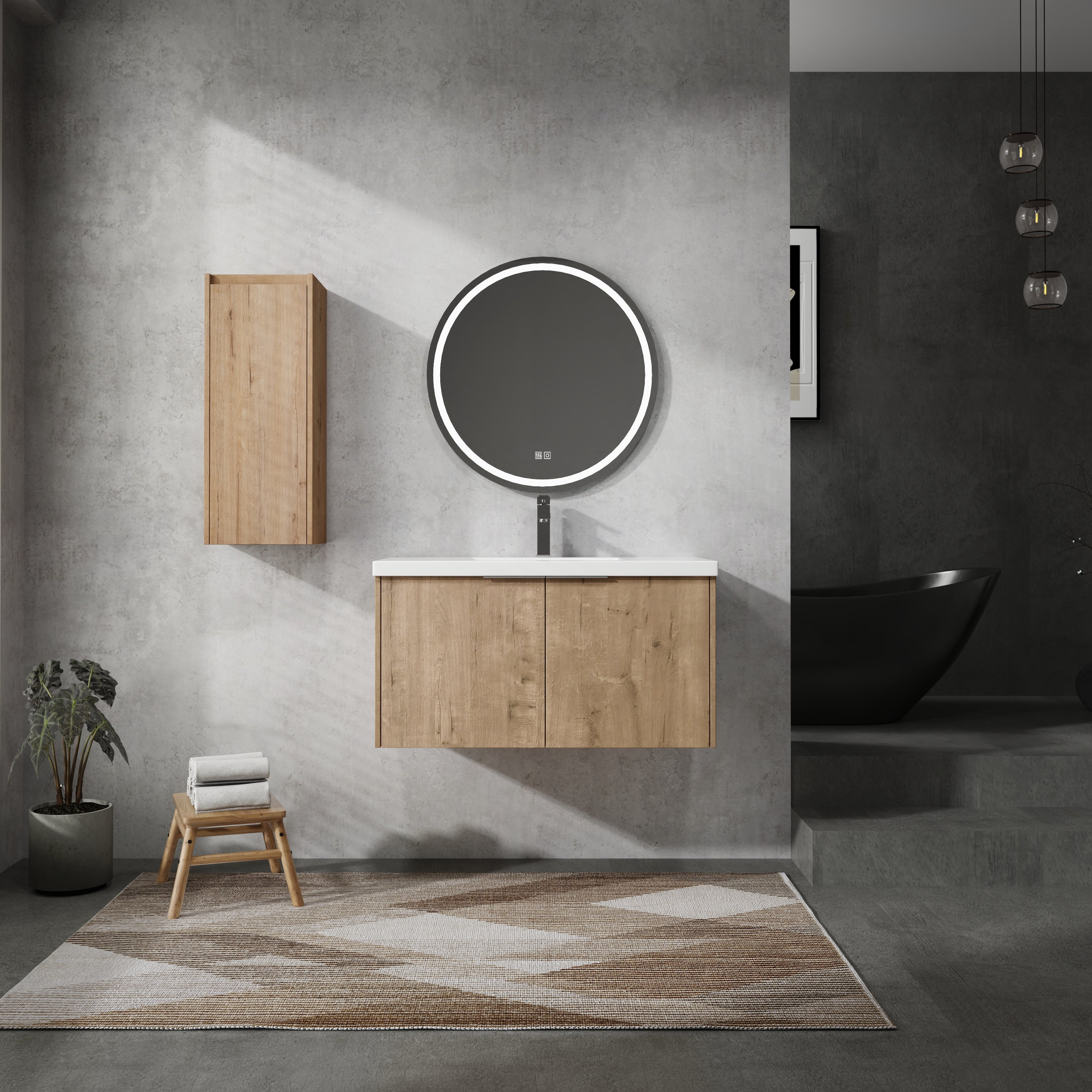 36' Wall-Mounted Bathroom Vanity With Sink and Side Cabinet, Soft Close Doors,00112IMO-00636IMO Combination Cabinet(KD-Packing)