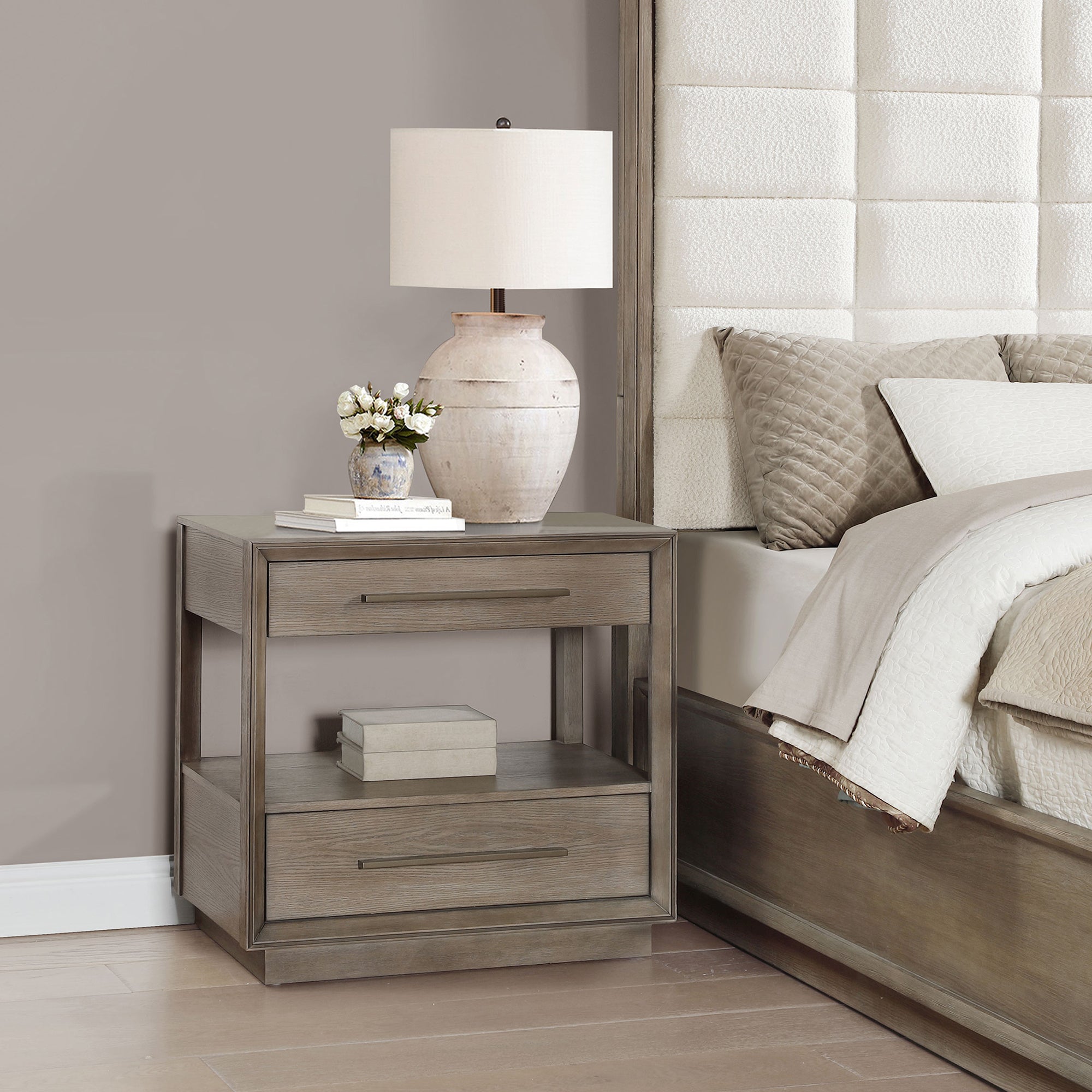Prescott Taupe Oak 2-drawers Nightstand
