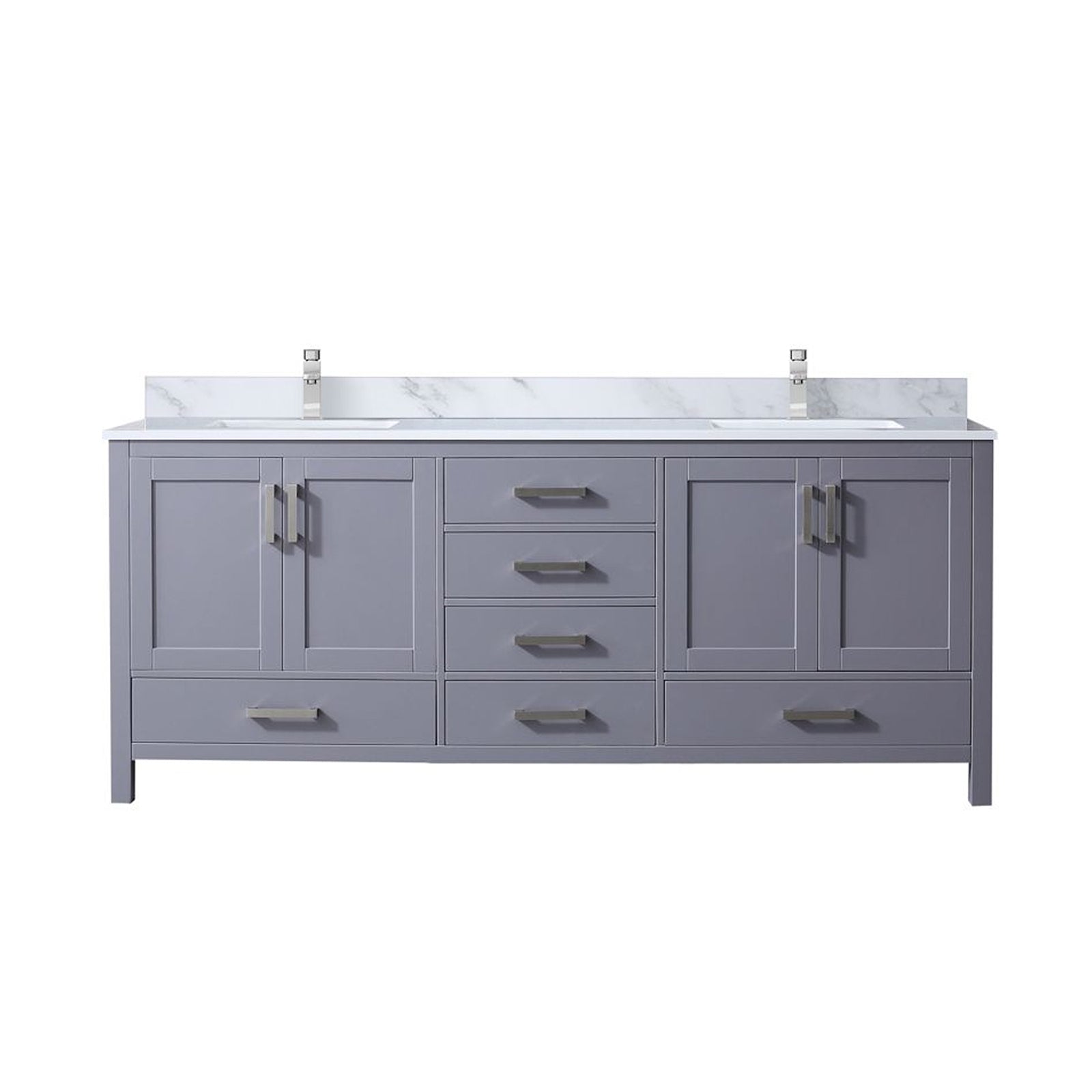 Dark Grey Double Bath Vanity 80 in. W x 22 in. D, Carrara Marble Top, and Faucet Set