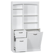Bathroom Storage Cabinet with Tilt-Out Hamper, 70.9'' Tall Free Standing Organizer with Drawers & Adjustable Shelves, MDF Linen Tower with Steel Handles, White Finish