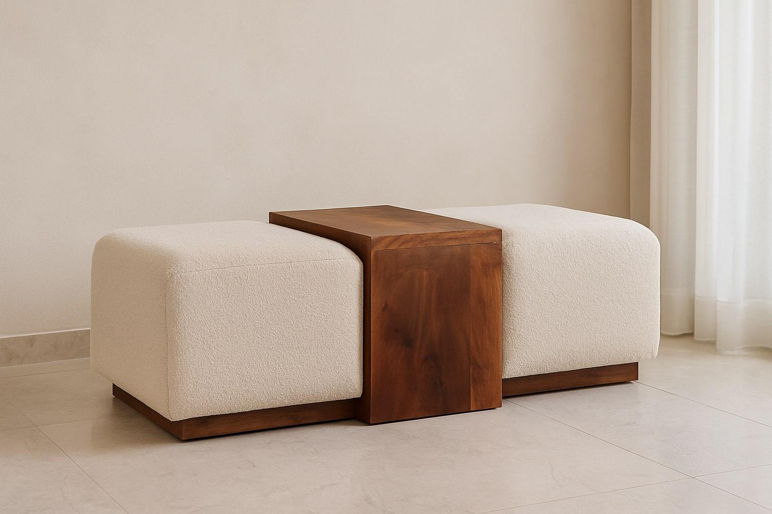 Solid Wood Arden Bench Duo,Boucle seats,Warm Tone