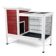 Two-Tier Wooden Indoor/Outdoor Rabbit Cage for Small Animals with Runway and Leak-Proof Plastic Tray,Red